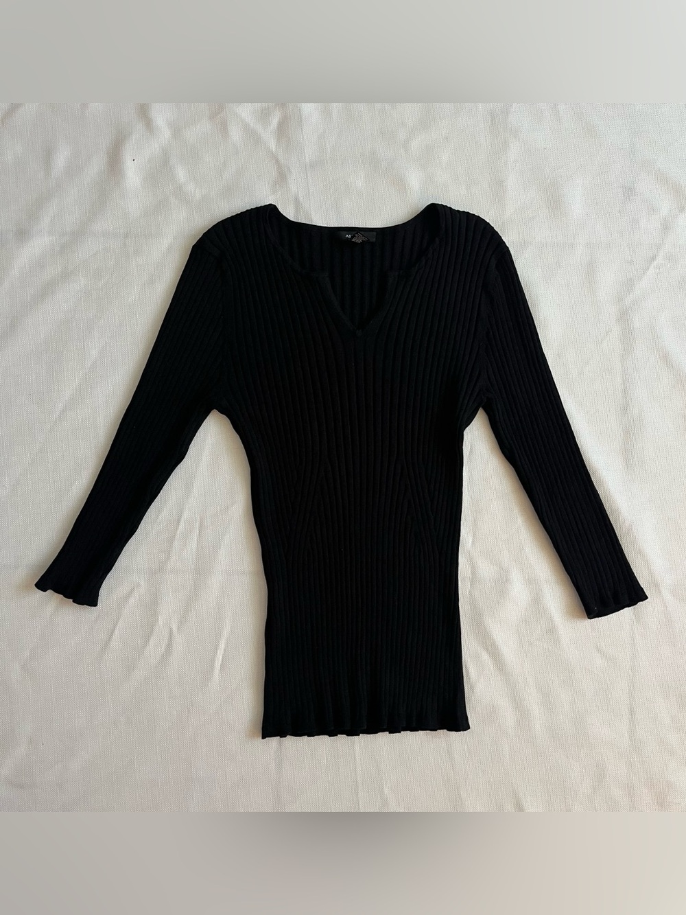 ALFANI Womens Black Ribbed silk blend  V Neck Sweater SZ Large Deep Black